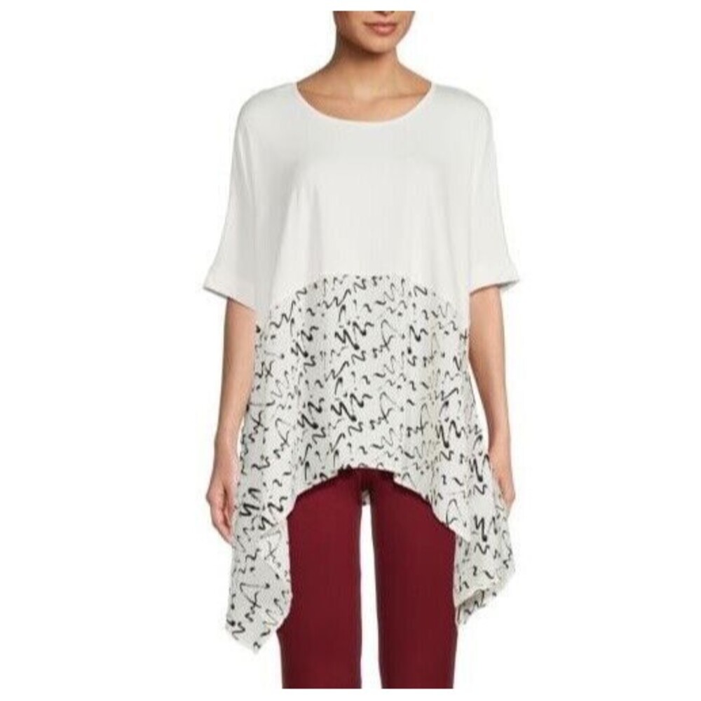 Patrizia Luca Asymmetrical Hem Oversized Tunic Top Flowy Artsy Lagenlook  OS